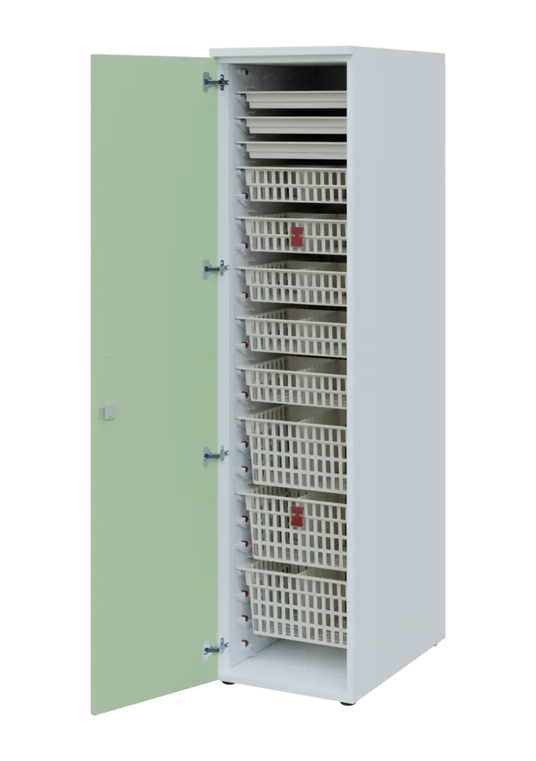 EUROMEDICA D - 46 ABS skříň léková boxová, 1-dveřová, levá, 1950x460x735, korpus bílý, dvířka šedo-z